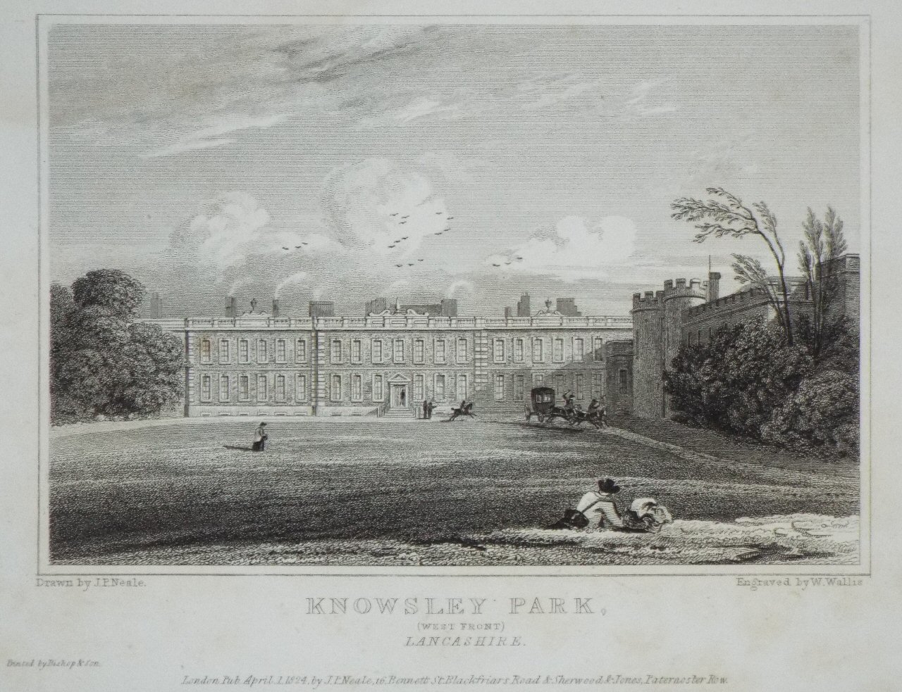 Print - Knowsley Park, (West Front) Lancashire. - Wallis